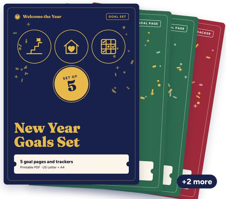 New Year Goals Set: set cover with member covers behind it