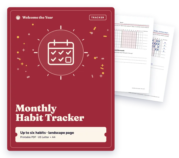 Monthly Habit Tracker cover with real pages behind it