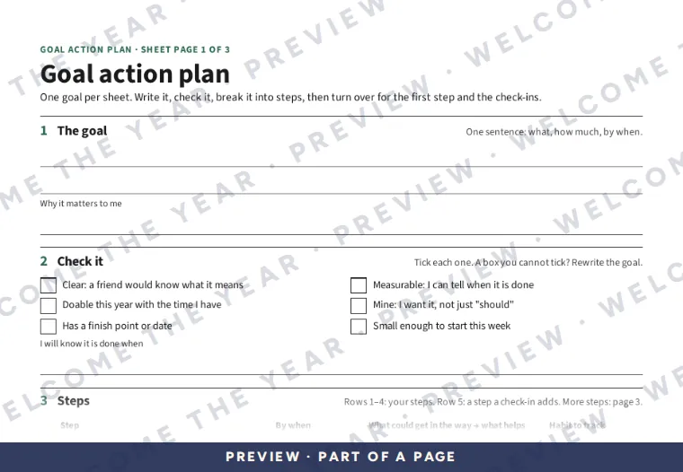 Preview: Blank goal action plan, sheet page 1 of 3
