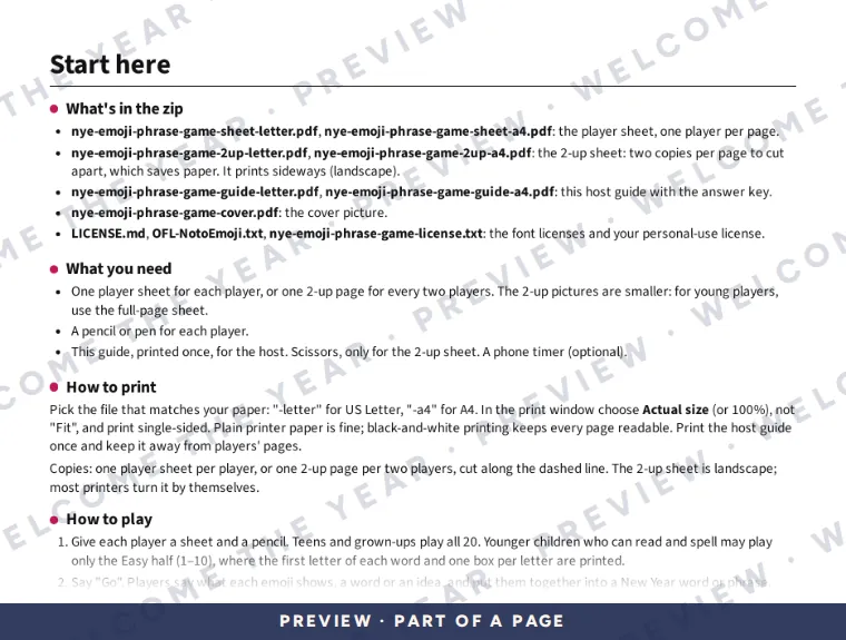 Preview: Host guide start page: what's in the zip, what you need and how to play