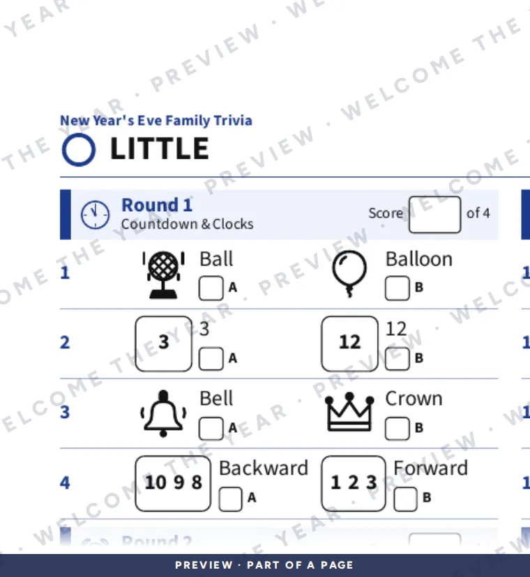 Preview: Little player sheet: picture choices in five rounds