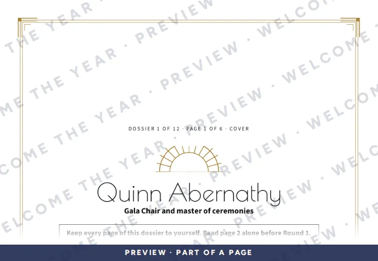 Preview: Dossier cover for Quinn Abernathy, Gala Chair
