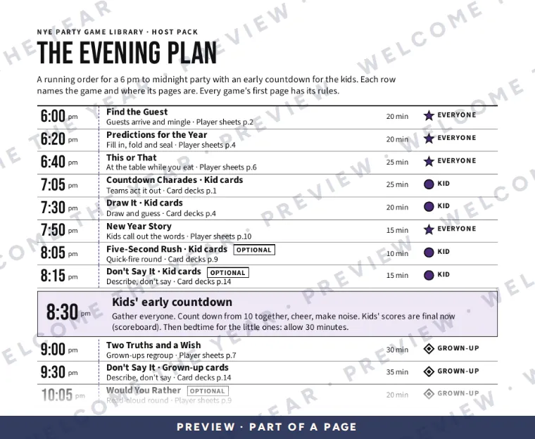 Preview: The Evening Plan: a 6 pm to midnight running order with a kids' early countdown
