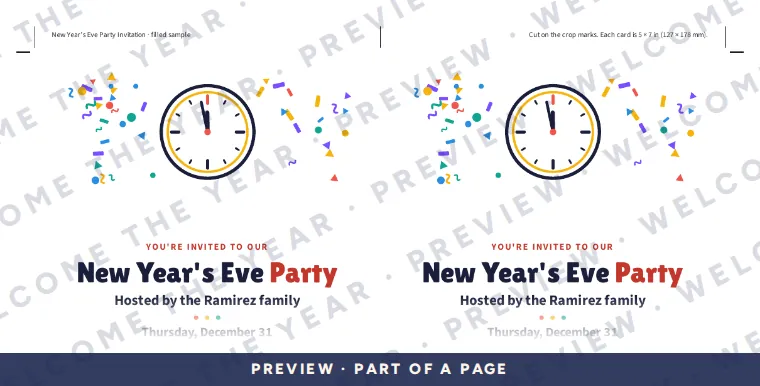 Preview: Filled sample: two 5 by 7 in cards hosted by the Ramirez family