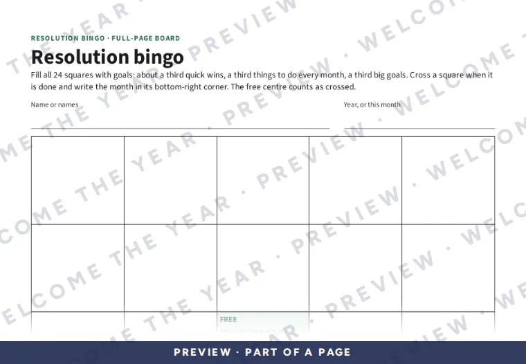 Preview: Blank full-page 5 by 5 board with a free centre and treat lines